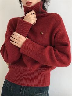 Geumxl-Women Sweater Womens Winter Sweaters Pullover Traf Female Knitting Overszie Long Sleeve Loose Knitted Outerwear Ropa De Mujer Orange-One Size Warm Red Sweater For Fall, Casual Warm Red Sweater, Burgundy Crew Neck Sweater, Trendy Red Turtleneck Sweater, Red Crew Neck Sweater Solid Color, Red Crew Neck Sweater With Solid Color, Red Solid Color Sweater For Fall, Red Solid Color Crew Neck Sweater, Burgundy Knitted Sweater For Fall