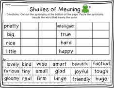 a worksheet with words and pictures on it