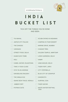 the india bucket list is shown in green