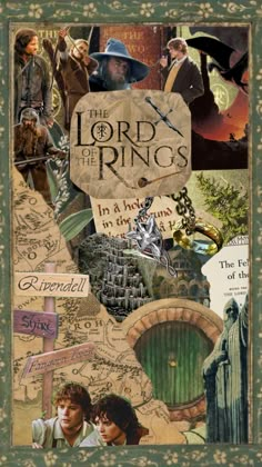 the lord of the rings collage with pictures and words on it, including an image of