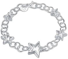 Silver Bracelets For Women, Silver Plated Bracelet, Star Bracelet, Bracelet Sterling Silver, Star Charms, Star Designs, Base Metal, Silver Bracelets, Link Bracelets