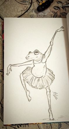 a drawing of a frog in a ballet pose