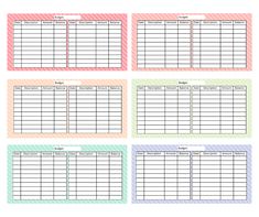 the printable timesheet is shown in four different colors, including pink, blue and