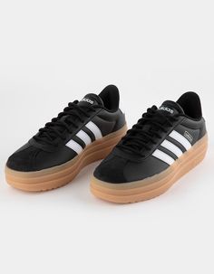 ADIDAS VL Court Bold Womens Platform Shoes - BLK/WHT | Tillys Platform Adidas, Adidas Platform Sneakers, Womens Platform Shoes, Adidas Platform, Adidas Vl Court, Chino Pants Women, Wwe T Shirts, Bold Shoes, Flannel Sweatshirt