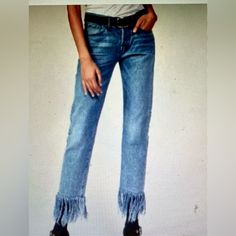 3x1 Stella Fringe Button Fly Denim Size 26 New With Tag 100% Cotton High Rise Retail 298 Color Soldier Fringe Details At Bottom Waist Flat Measurement Across 14.5 Inches 10 Inch Rise Inseam 24 Before Fringe Inseam With Fringe 28 Inches Trendy Fringe Jeans For Fall, Trendy Fringed Jeans For Fall, Casual Medium Wash Fringed Jeans, Casual Medium Wash Jeans With Fringe, Casual Medium Wash Fringe Jeans, Spring Medium Wash Jeans With Fringe, Spring Fringe Jeans In Medium Wash, Spring Fringe Medium Wash Jeans, Spring Mid-rise Fringe Jeans