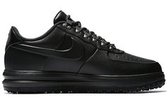 Nike LF1 DUCKBOOT Low Black/Black-Black AA1125-001 Black High-top Sneakers With Steel Toe, Black Low-top Steel Toe Sneakers, Nike Black High-top Boots, Black Leather Boots With Boost Midsole, Nike Lunar Force 1 Duckboot, Lunar Force 1 Duckboot, Nike Lunar Force, Nike Lunar, Duck Boots