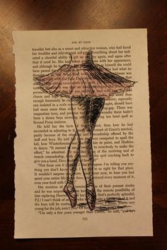 an old book page with a drawing of a ballerina