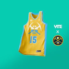 a basketball jersey with the number fifteen on it next to a badge that reads yte x