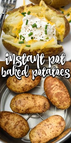 baked potatoes with cheese and sour cream on top are shown in this postcard image