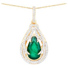 It comes with the IGI Certificate All Gemstones are Natural Zambian Emerald = 2.35 Carat 125 Diamonds = 0.36 Carats Metal: 14K Yellow Gold Pendant Dimensions: 30 x 14 mm Emerald Pendant Necklace, Emerald Necklace Pendant, Necklace With Diamonds, Zambian Emerald, Emerald Pendant, Yellow Gold Pendants, Diamond Pendant Necklace, Zambia, Gold Pendant