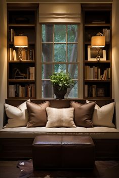 Library Window, Rectangular Living Rooms, Interior Balcony, Deco Living Room, Library Room, Lounge Ideas, Interior Design Guide, Classic Interiors, Reading Nooks