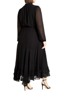 Chiffon sleeves and an asymmetric hemline amplify the modern elegance of this occasion-ready maxi dress. Front button closure Band collar Long sleeves with elastic cuffs Removable waist tie Lined, except sleeves 100% polyester Machine wash, line dry Imported Chiffon Sleeves, Lingerie Dress, Date Night Dresses, Sleeve Maxi Dress, Long Sleeve Maxi, Casual Summer Dresses, Fit N Flare Dress, City Chic, Chic Woman