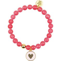 Let your wrist game shine with this little band of awesomeness. Hot pink semi-precious gemstone bracelet accompanied by a colorful heart charm is the perfect way to show off your unique style and personality. Made with love in CA from super comfy materials, these bracelets are the ultimate accessory for school, playdates, and everything in between. | Little Miss Zoe | Gemstone Bracelet w/ Heart Enamel Charm, Hot (Pink, One Size) | Maisonette collects the best children’s products from around the world (unlike Zulily, Etsy, The Tot, Farfetch Kids, Childrensalon, Crate and Kids, Kohls, Wayfair, Buy Buy Baby, Nordstroms, Mini Boden, J.Crew Factory, or PotteryBarn Kids), creating a curated shopping experience for you. Think of us as your shortcut to fashion for litte ones! Little Miss Bracelets, Pink Beaded Charms Bracelets For Valentine's Day, Pink Beaded Bracelets With Charms For Valentine's Day, Playful Round Beads Jewelry For Valentine's Day, Valentine's Day Pink Beaded Bracelets With Charms, Pink Heart-shaped Jewelry For Friendship, Pink Jewelry With Heart Charm, Pink Round Jewelry With Heart Charm, Playful Valentine's Day Jewelry With Round Beads