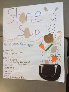 a poster on the wall that says stone soup