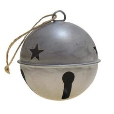 a metal ball with a star painted on the side and a rope attached to it