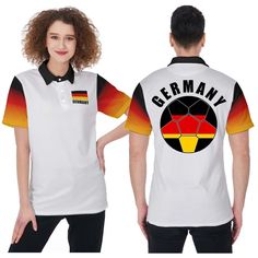 Casual sports Polo Shirt, skin-friendly, breathable, hydroscopic, elastic and soft, smooth and durable. Unique Design, great for German Football (Soccer) Fans to show their Patriotism and National Pride in their team. ● Please refer to Size Guide in images. Regular fit - Suggest you size up one size to allow for a more comfortable looser fit. ● Fabric: Pique ( 95% polyester and 5% spandex)  ● Fabric Base Color is always White as custom colors are fused into fabric in production phase. ● Button p Moisture-wicking Polo Shirt For Sports Events, Sporty Polo Shirt With Sublimation Print For Sports Season, Sporty Polo Shirt With Sublimation Print, Sporty White Polo Shirt For Team Events, Sporty Polo Shirt With Team Name For Sports, Moisture-wicking Polo Shirt For Sports, Team-colored Polo Shirt For Sports, White Polo Shirt With Sublimation Print For Sports Events, White Breathable Polo Shirt For Sports Events