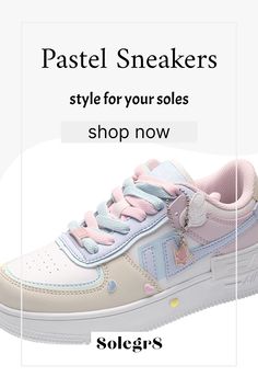 Add a touch of whimsy to your walk with our charming pastel sneakers! 🌟👟 These eye-catching, candy-colored kicks are a must-have for anyone looking to brighten up their wardrobe. Step into comfort and style this season. #PastelDreams #SneakerLove #ColorfulSteps Pastel Sneakers For Spring Streetwear, Casual Skate Shoes With Round Toe, Trendy Pink Chunky Sneakers With Round Toe, Spring High-top Chunky Sneakers With Laces, Trendy Pink Chunky Sneakers For Spring, Trendy Low-top Sneakers For Spring, Casual Low-top Skate Shoes, Casual Chunky Sneakers With Round Toe For Spring, Harajuku Style Low-top Sneakers For Spring