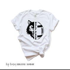 White T-shirt With Heat Transfer Vinyl Fan Apparel, White T-shirt With Heat Transfer Vinyl For Fans, White Graphic Tee With Heat Transfer Vinyl, Graphic Tee Shirt With Heat Transfer Vinyl For Fans, Wolves Football, Fall Friday, College Mascot, Spiderman Art Sketch, Diy Sweater