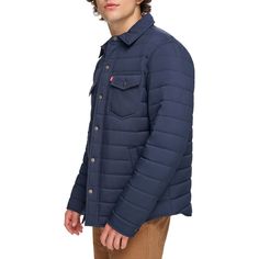 He'll be warm and stylish in this men's Levi's quilted shacket. Click on this MEN'S GUIDE to find the perfect fit and more! FEATURES Snap closure Midweight Vented hem Long sleeve 2 chest patch pockets & 2 front side slip pockets 1 interior pocketFIT & SIZING Regular fitFABRIC & CARE Polyester Machine wash - delicate Imported Color: Navy. Gender: male. Age Group: adult. Casual Quilted Jacket With Patch Pockets, Casual Quilted Jacket With Button Closure For Cold Weather, Casual Navy Puffer Jacket For Fall, Casual Quilted Jacket For Cold Weather, Navy Puffer Jacket With Pockets, Casual Quilted Jacket With Patch Pockets For Winter, Navy Long Sleeve Puffer Jacket With Pockets, Casual Quilted Sport Coat For Fall, Casual Outdoor Quilted Jacket With Button Closure