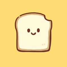 a slice of bread with a smiley face drawn on it's side, in front of a yellow background