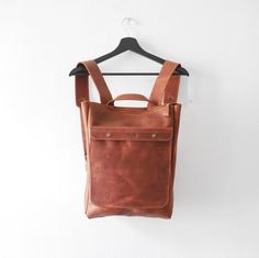 HandMade+Red+BROWN+LEATHER+BACKPACK++/+by+Backpacks4Friends Brown Leather Backpack, Leather Rucksack, Brown Leather Bag, Handcrafted Leather, Red Brown, Leather Backpack, Cognac, Front Pocket, Leather Bag