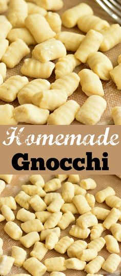 homemade gnocchi cookies on a baking sheet with the words, homemade gnocchi