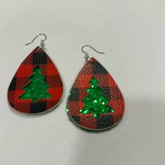 Faux Leather Christmas Tree Drop Earrings Green Sparkles Buffalo Check 2in Drop Leather Christmas Tree, Leather Christmas, Christmas Bead, Earrings Green, Buffalo Check, Green Color, Green Colors, Buffalo, Beaded Jewelry