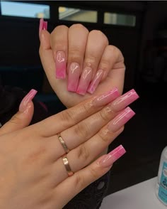 Nail Designs Summer Long Square, Latina Summer Nails, Pink Designs Nails, Prom Nails Fushia, Best Acrylic Nails Pink, Pink Nail Inspired, Nails Acrylic French Tip Design, Pink Summer Acrylic Nails, Long Square Acrylic Nails Designs