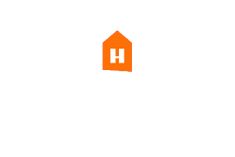 an orange house logo on a white background