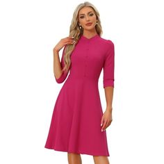 In a timeless classic design, this simple but elegant sheath dress adds to your choice for the upcoming seasons. Stylish and lightweight material easily shows your body curve and elongates your legs. Pairing with heels can build a retro elegant look and you can add a coat/trench coat during cool seasons such as fall and winter. Measurement (in inches) International Size----------Chest Girth----------Waist Girth----------Shoulder Width----------Total Length XS------------------------------33 7/8- Elegant 3/4 Length Dress, Elegant Slim Fit Solid Color Dresses, Half Sleeve Midi Dress For Formal Occasions, Elegant Half Sleeve Mini Dress, Elegant Summer Mini Dress With 3/4 Sleeves, Elegant Mini Dress With 3/4 Sleeves For Summer, Elegant Fitted Mini Dress With Half Sleeves, Elegant Solid Color Half Sleeve Midi Dress, Elegant Solid Color 3/4 Length Dress