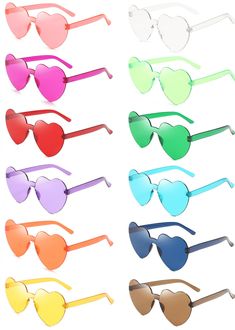 Cheap Heart Shaped Sunglasses For Gift, Plastic Rimless Sunglasses For Parties, Fun Party Sunglasses With Heart Print, Fun Heart Print Party Sunglasses, Heart-shaped Pink Sunglasses For Gift, Cheap Heart-shaped Party Sunglasses, Cheap Heart-shaped Sunglasses For Valentine's Day, Spring Heart-shaped Plastic Sunglasses, Heart Glasses