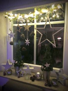 a window sill decorated with christmas decorations