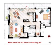 a floor plan for a residence with two separate rooms and one living room in the middle