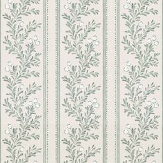 a blue and white striped wallpaper with flowers on it