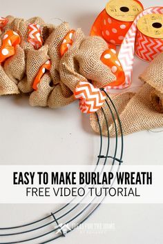 burlap wreaths with orange and white polka dots on them