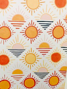 the sun is shining brightly on this wallpaper with oranges and yellows in it