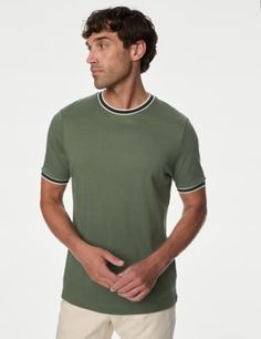 This pure cotton t-shirt is made with our innovative liquid cotton for a luxuriously soft feel against the skin. It's cut to a comfy regular fit with a classic crew neck. The tipping on the collar and cuffs adds an understated finishing touch. \n \n M&S Collection: easy-to-wear wardrobe staples that combine classic and contemporary styles. The Skin, Collar And Cuff, Dark Navy, M S, Cotton T Shirt, Wardrobe Staples, Pure Cotton, Contemporary Style, Cotton Tshirt