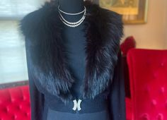 Timeless Elegance For Your Wardrobe   This Luxurious black wool  and genuine dyed black fox fur collar sweater is just Darling! The rhinestone detailing on the clasp is also exquisite!   If you want to wait with full blown fur coat , but want to add chic to your wardrobe , this garment is something to consider! :). Please, check out the pictures and let me know if you got any questions! Excellent , very good vintage condition, ready to wear! Made in USA Size small -medium , size 2-4 or smaller 6 Glamorous Evening Cardigan For Winter, Glamorous Evening Winter Cardigan, Elegant Winter Evening Cardigan, Elegant Evening Cardigan For Winter, Fur Collar Sweater, Fashion Old Money, Black Fox, Old Money Style, Rare Beauty