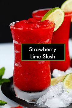 strawberry lime slush is served in two tall glasses