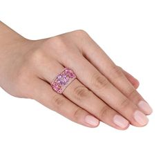 Add a delightful touch to your ensembles with this eye-catching lab-created pink sapphire floral ring. Add a delightful touch to your ensembles with this eye-catching lab-created pink sapphire floral ring.Click on this JEWELRY & WATCHES GUIDE to learn about fit, styles, materials and more! Metal: sterling silver Packaging: boxed Plating: 18k rose gold flash plated Width: 12.7 mm Finish: polishedSTONE DETAILS Stone type: lab-created pink sapphire, lab-created white sapphire Total weight: 5 1/4 ct White Sapphire Ring, Floral Ring, Modern Ring, Gemstone Studs, Pink Gemstones, Beautiful Ring, Sapphire Gemstone, White Sapphire, Types Of Rings