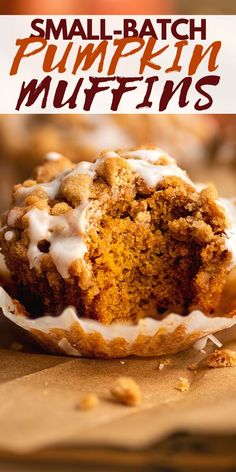 small batch pumpkin muffins with white frosting