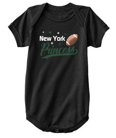 New York Football Princess Baby Onesie Black T-Shirt Front Matt Ryan Falcons, Tom Brady Patriots