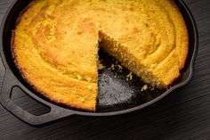 a skillet with a cake in it on a table