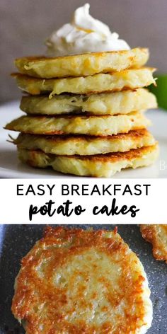 easy breakfast potato cakes with whipped cream on top