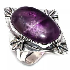 Handmade Sterling Silver Plated Ring With Natural Purple Amethyst. Size 7. Will Be Energetically Charge By A Reiki Master Silver Cabochon Amethyst Ring, Unique Silver Amethyst Ring With Large Stone, Silver Polished Amethyst Ring, Silver Amethyst Ring With Polished Finish, Sapphire Silver Ring, Watermelon Tourmaline Ring, Red Tourmaline, Earth Art, Reiki Master