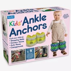 a box of kids's ankle and foot protectors with pictures of babies on them