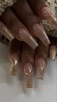 Gold Acrylic Nails, Classy Nail, Unghie Nail Art, Winter Nails Acrylic, Aesthetic Nails, French Tip Acrylic Nails, Classy Acrylic Nails, Christmas Nails Acrylic, New Year's Nails