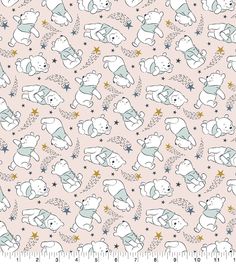 a pink background with white bears and stars