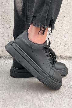 This item is a Doorbuster and NOT Sale Coupon Eligible. Color: Black Faux Leather Uppers Lace-Up Textured Bump Toe 2" Platform Sole﻿ Runs True To Size - If Between, Size Up Launched: 11/23/23 Platform Sneakers, Black Sneaker, Black Faux Leather, Sneakers Black, Bump, All Black Sneakers, All Black, Leather Upper, Product Launch