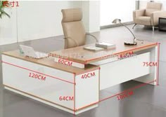 an office desk with measurements for the chair